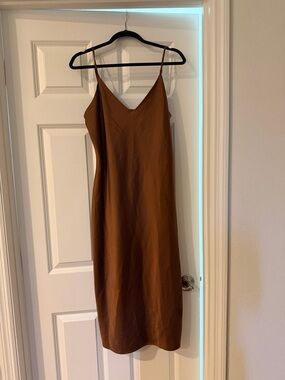 Gianni Bini Rust Brown Satin Midi Slip Dress